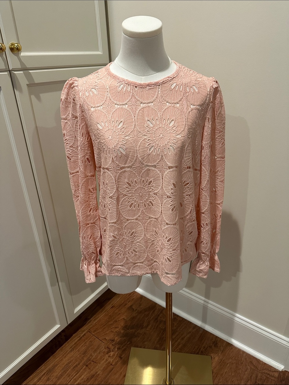 Cupshe Blush Pink Floral Lace Long-Sleeve Blouse